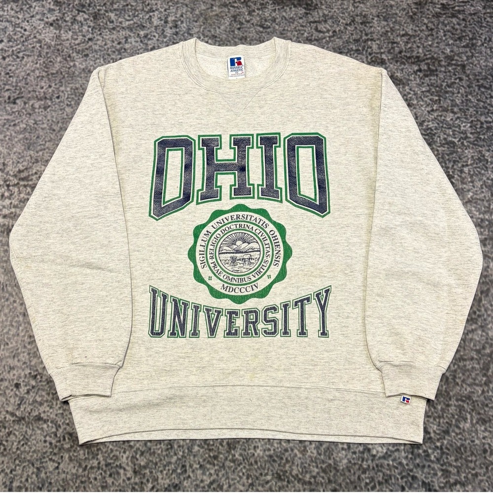 VTG Ohio University Russell Athletic Crewneck Sweatshirt XL Gray Made In USA